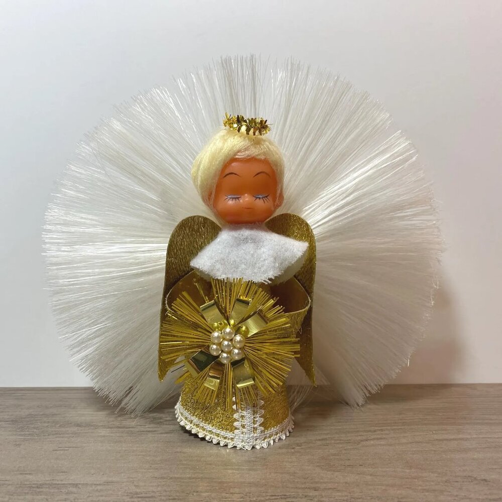 Vintage Angel Tree Topper Cute Pixie Gold Christmas Xmas Holiday Ornament